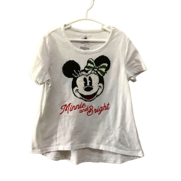 Disneyland Girl Sz Small Minnie and Bright Two Sided Sequins Flip Up Down Shirt - Picture 1 of 7